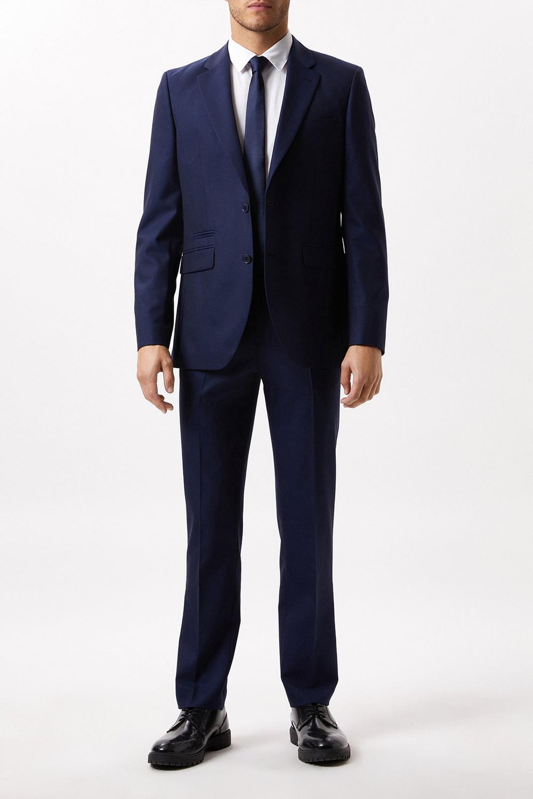 Slim Fit Plain Blue Wool Suit Jacket image number 1