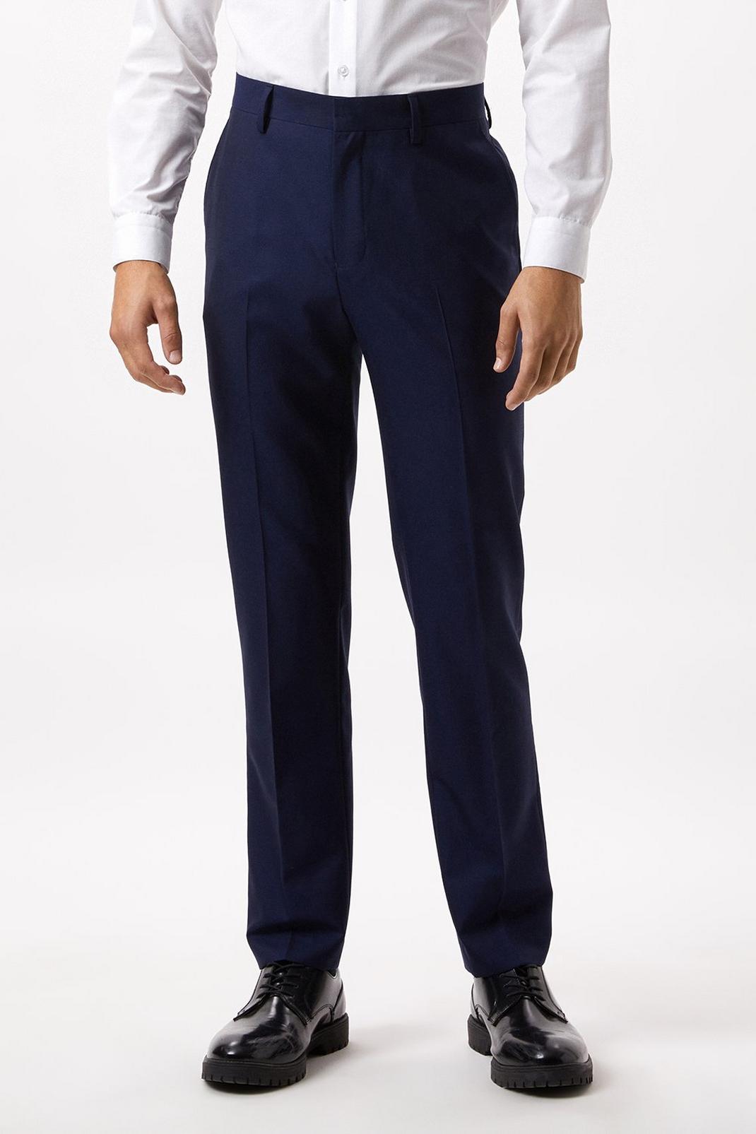 Slim Fit Plain  Blue Wool Suit Trousers image number 1