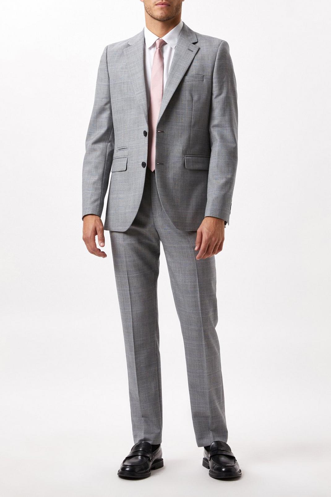 Slim Fit Grey Check British Wool Suit Jacket image number 1