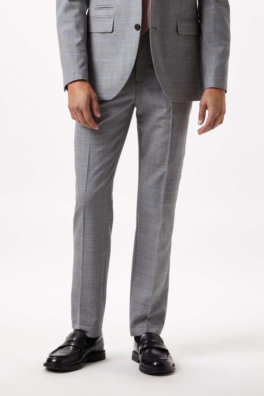 Slim Fit Grey Check British Wool Suit Trousers image number 1