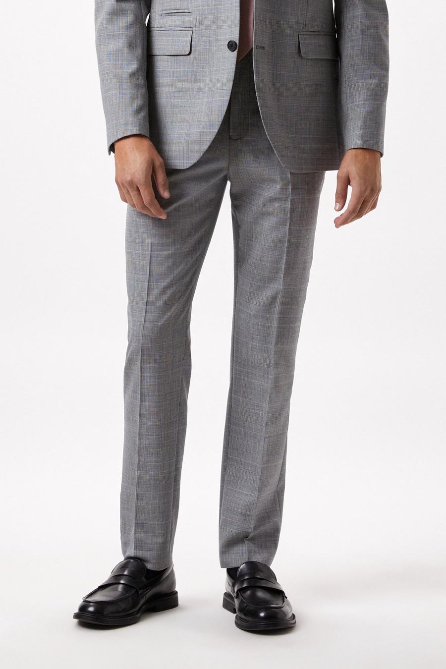 Slim Fit Grey Check British Wool Suit Trousers
