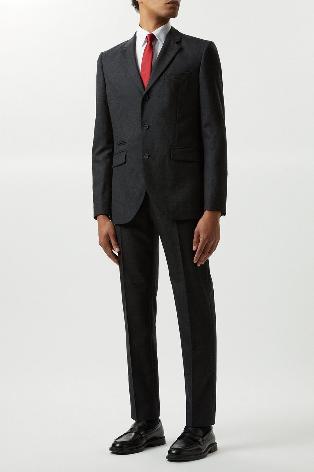 Slim Fit Plain Charcoal Wool Suit Jacket image number 1