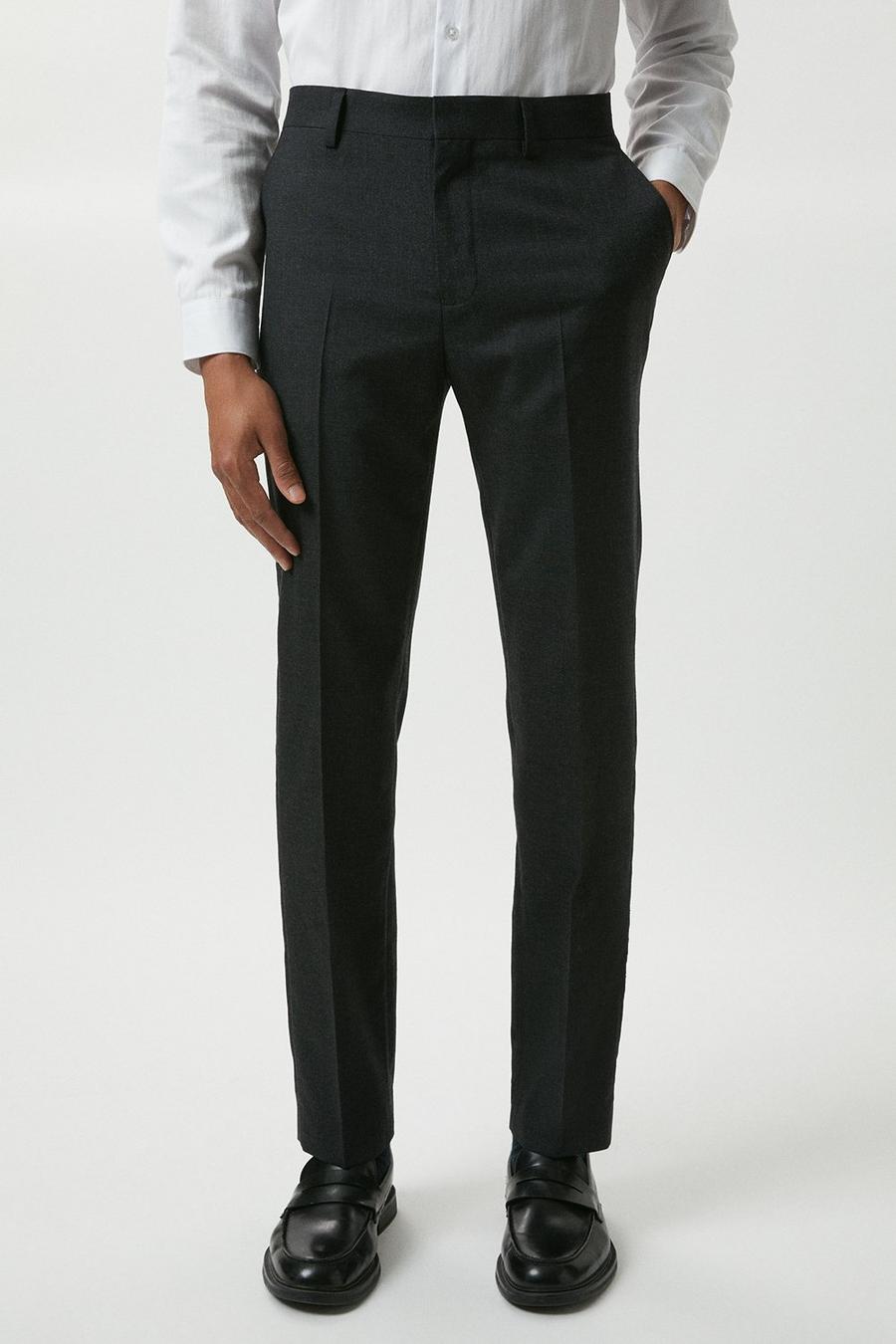 Slim Fit Plain  Charcoal Wool Suit Trousers