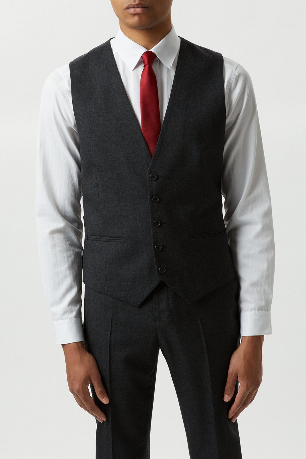 Slim Fit Plain Charcoal Wool Suit Waistcoat image number 1