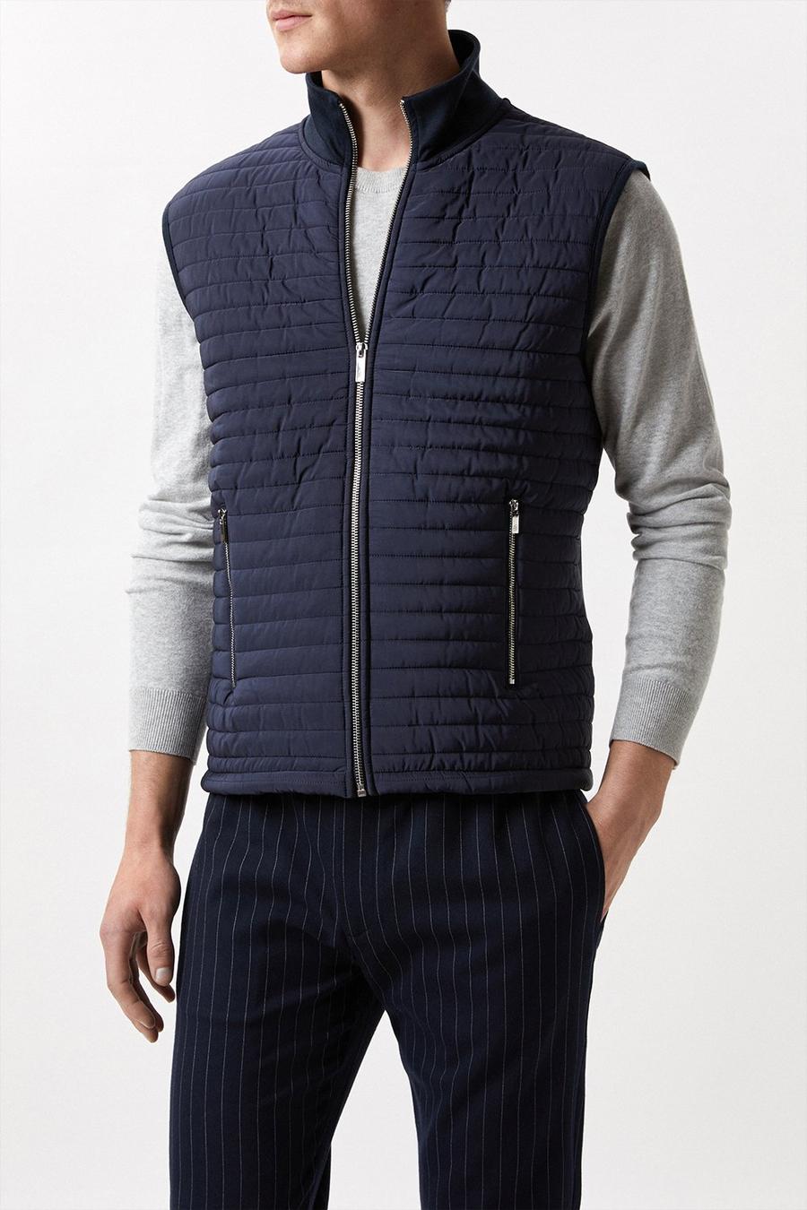 Navy Quilted Funnel Neck Gilet