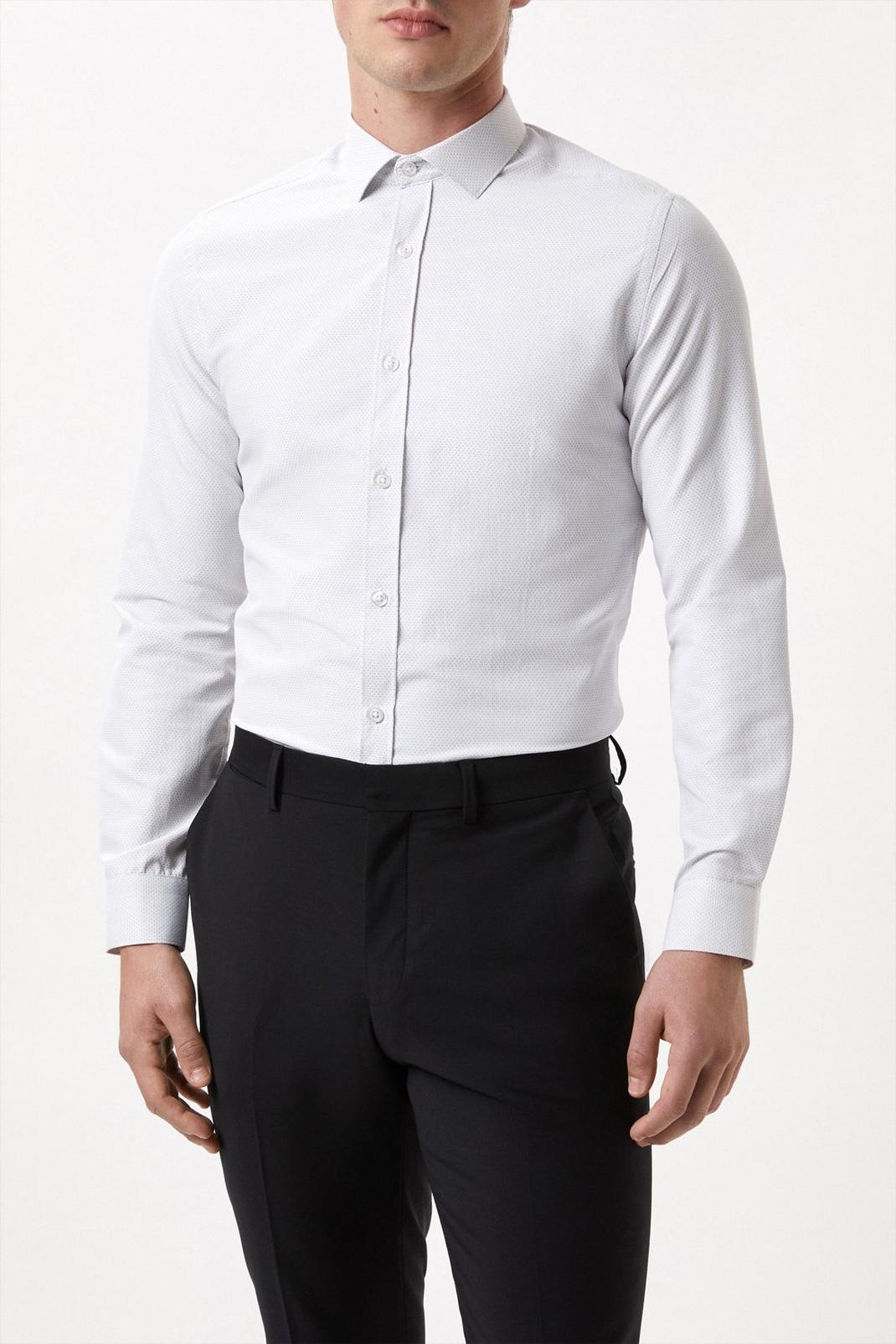 White Slim Fit Long Sleeve Spot Shirt image number 1