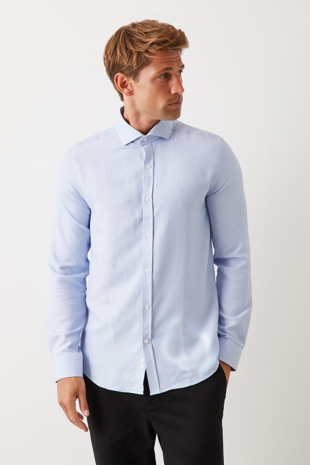 Blue Tailored Fit Long Sleeve Puppytooth Cutaway Collar Shirt image number 1