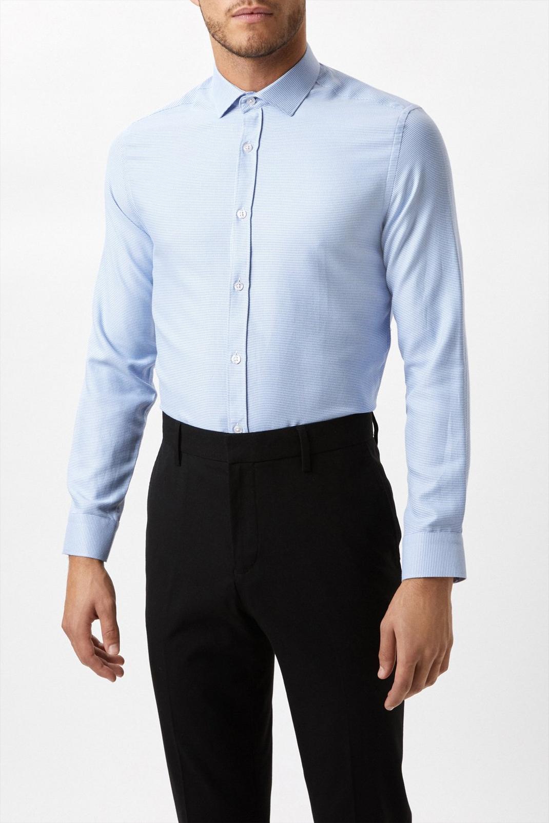 Blue Slim Fit Long Sleeve Puppytooth Shirt image number 1