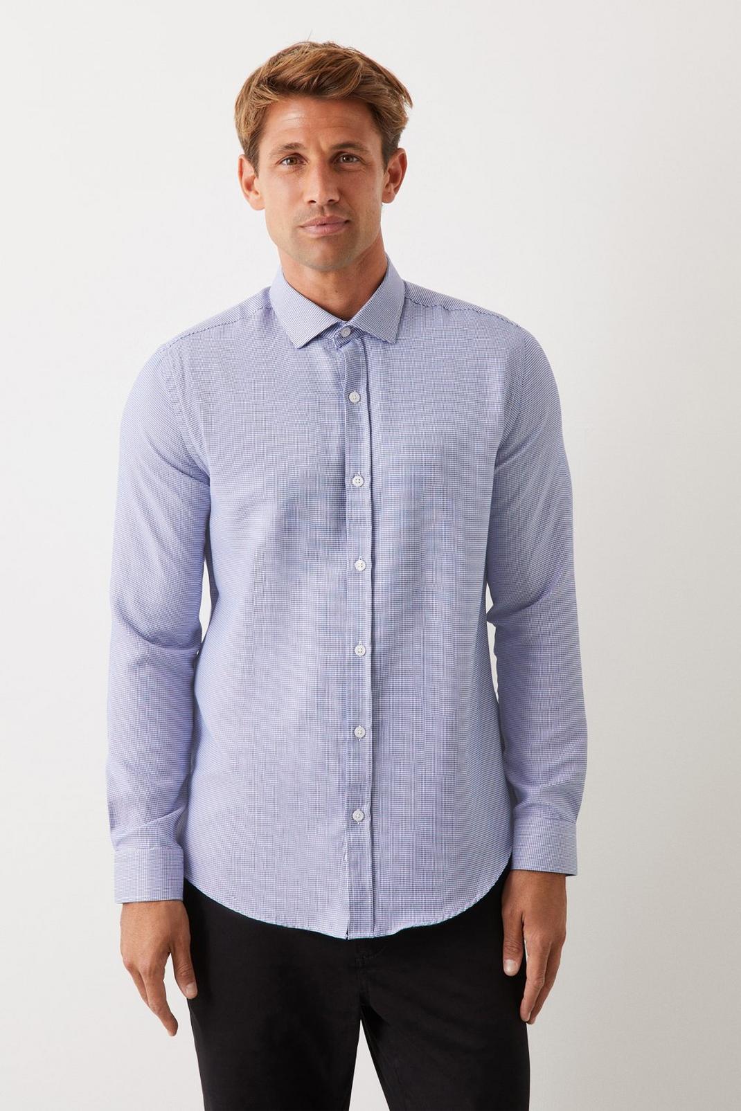 Navy Slim Fit Long Sleeve Puppytooth Shirt image number 1