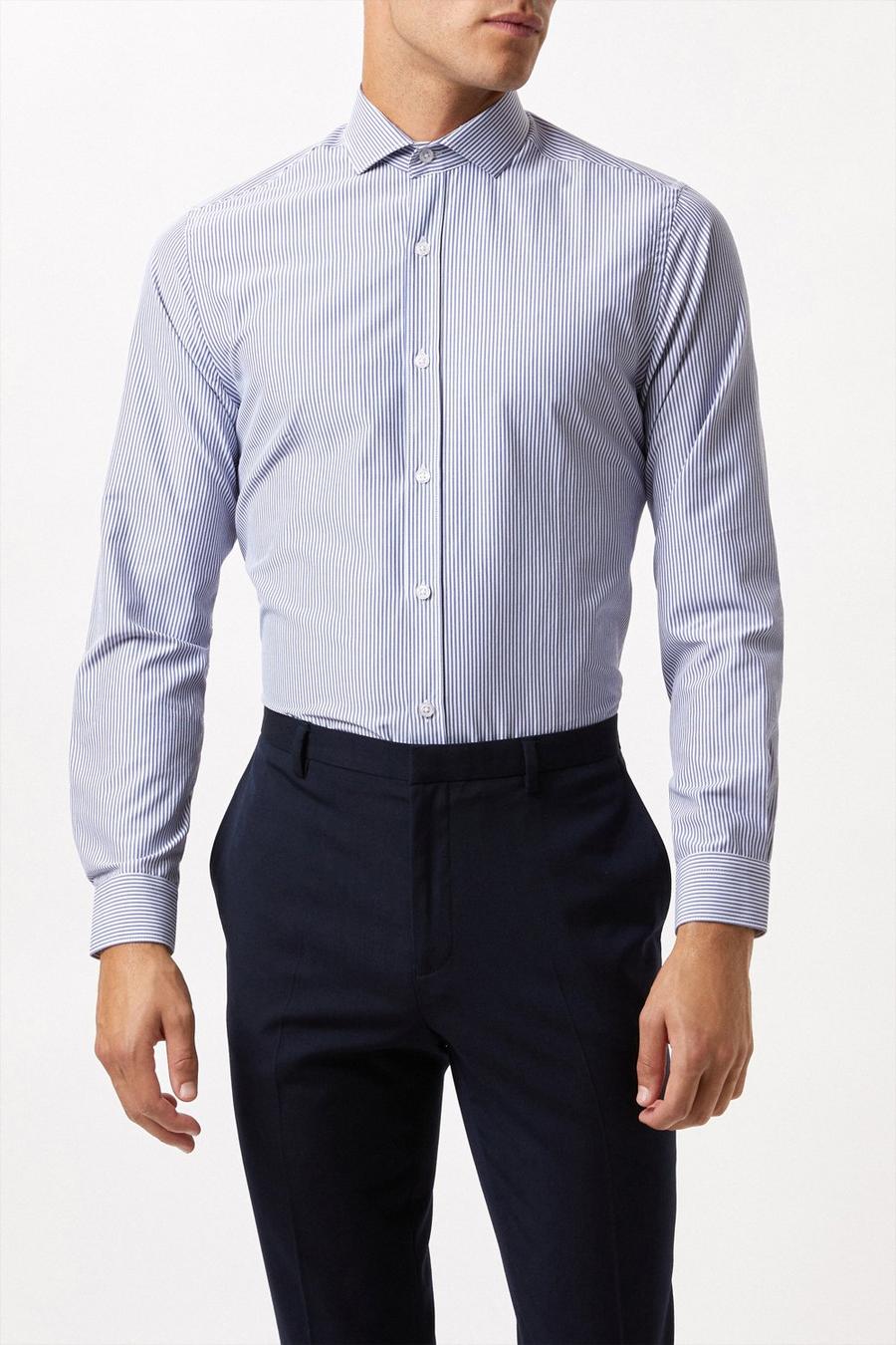 Blue Tailored Fit Long Sleeve Stripe Shirt