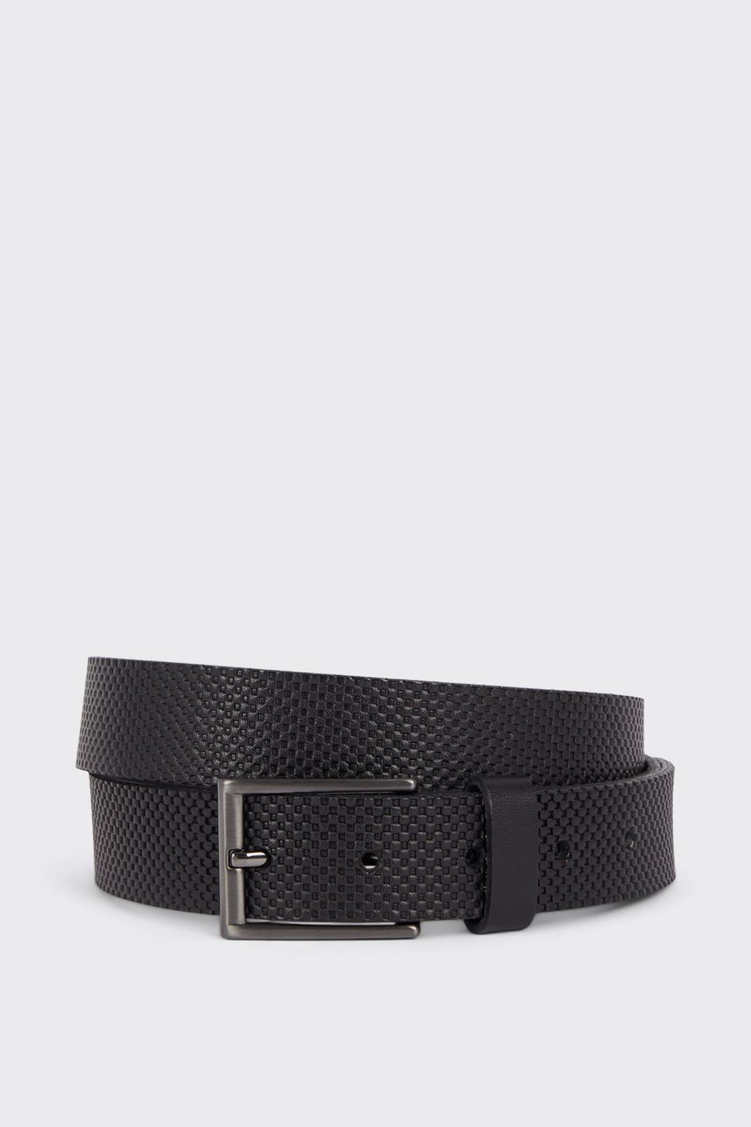 Slim Fit Black Leather Grid Textured Belt image number 1