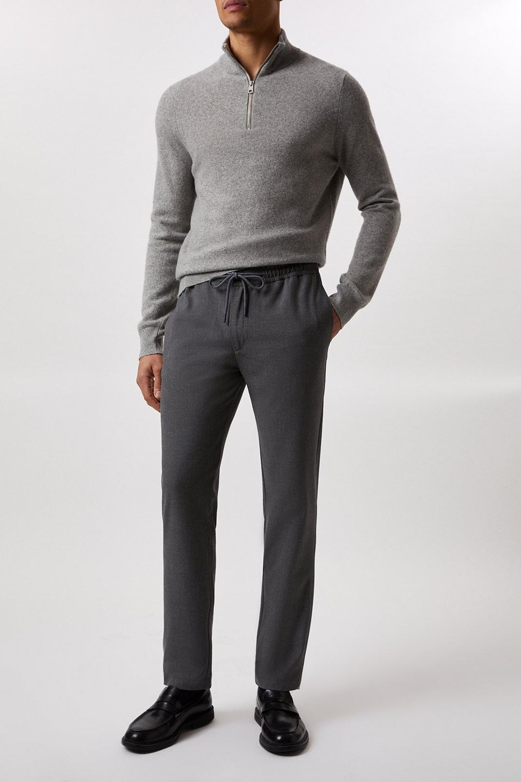 Mid grey Slim Fit Grey Drawstring Trousers image number 1
