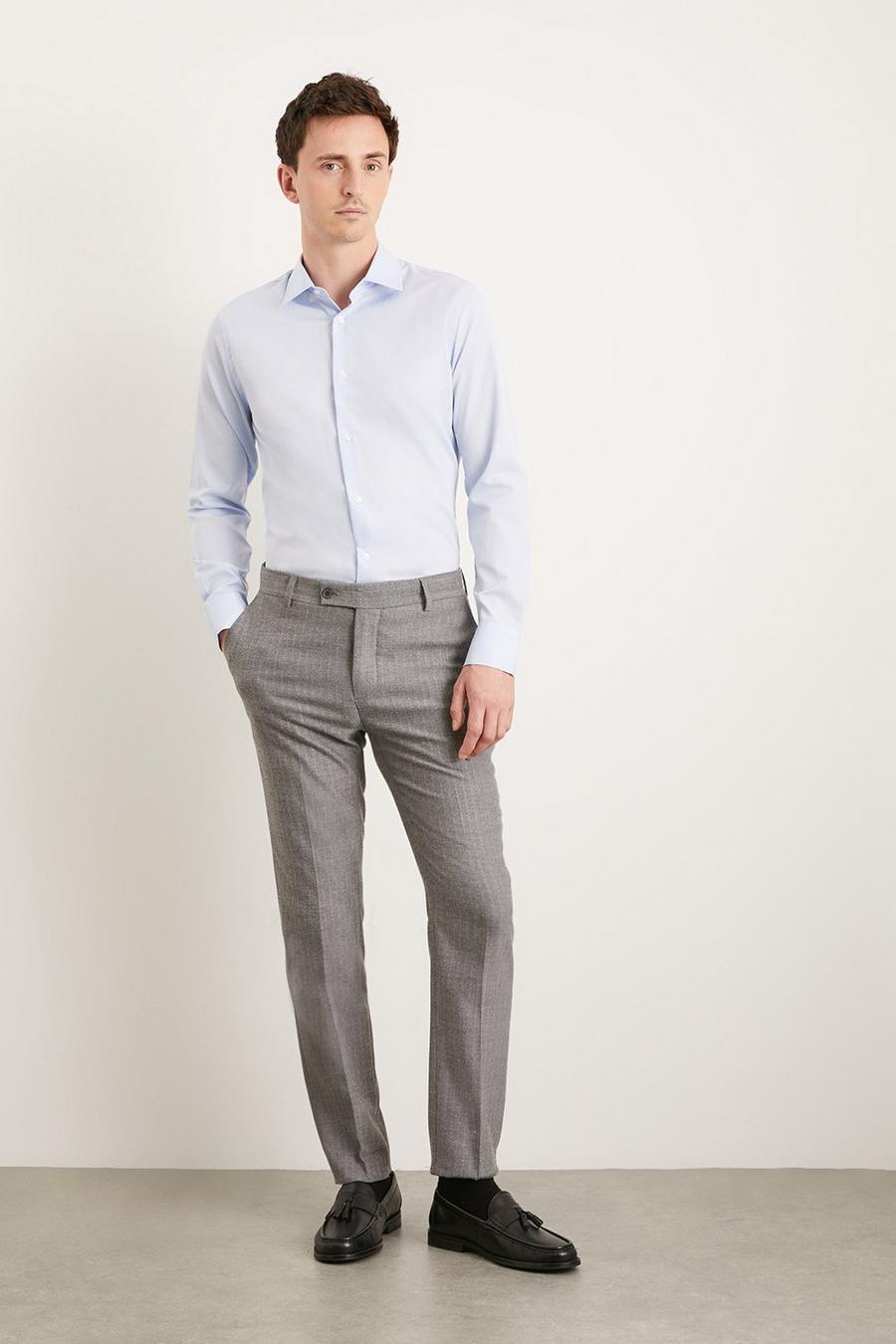 Slim Fit Grey Herringbone Smart Trousers