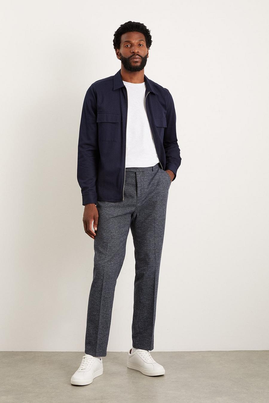 Slim Fit Navy Textured Smart Trousers