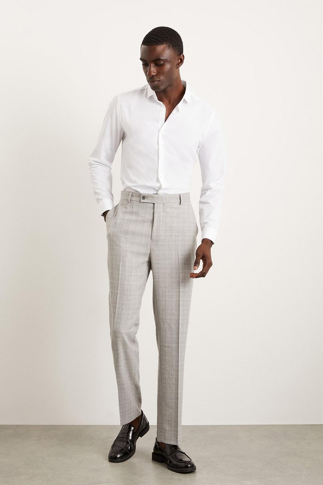Light grey Regular Fit Grey Check Smart Trousers image number 1