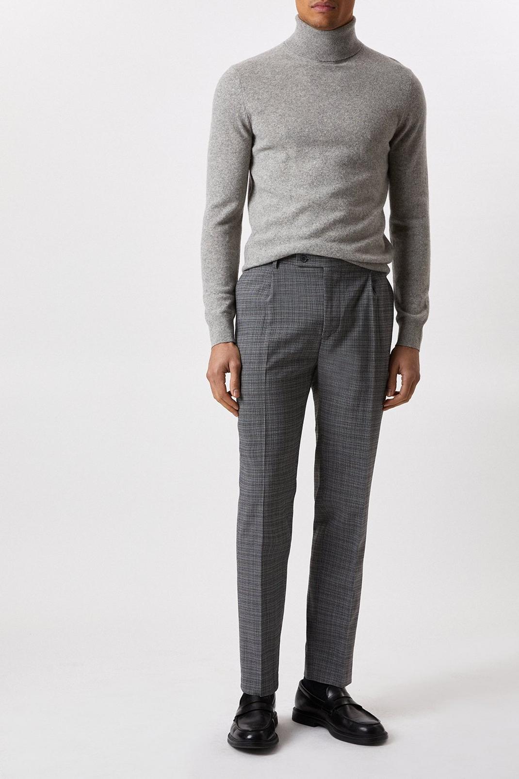 Plus Slim Fit Micro Check Charcoal Trousers image number 1