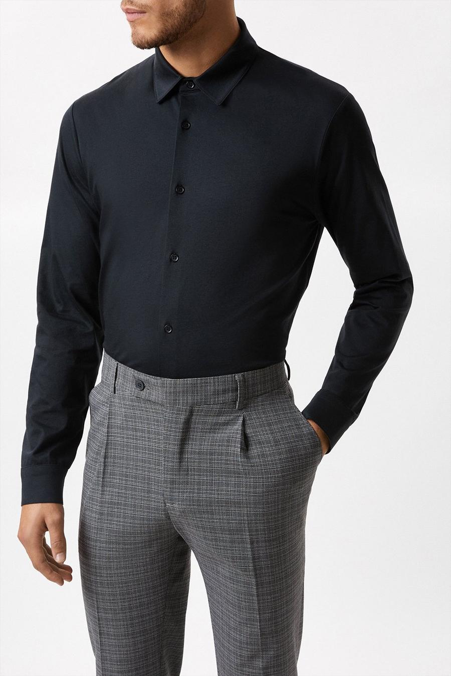 Black Mercerised Cotton Jersey Long Sleeve Shirt