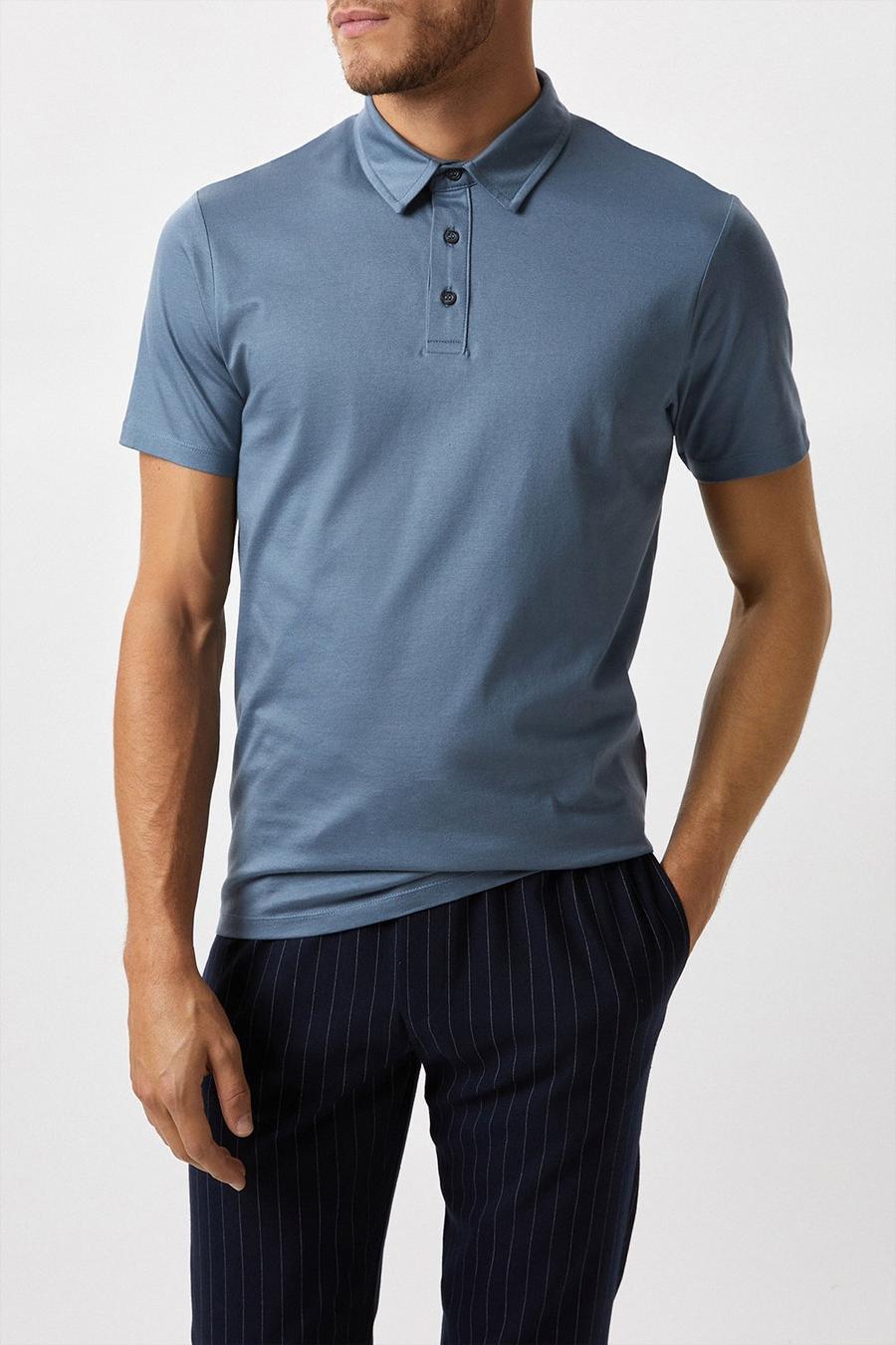 Blue Premium Mercerised Cotton Polo Shirt