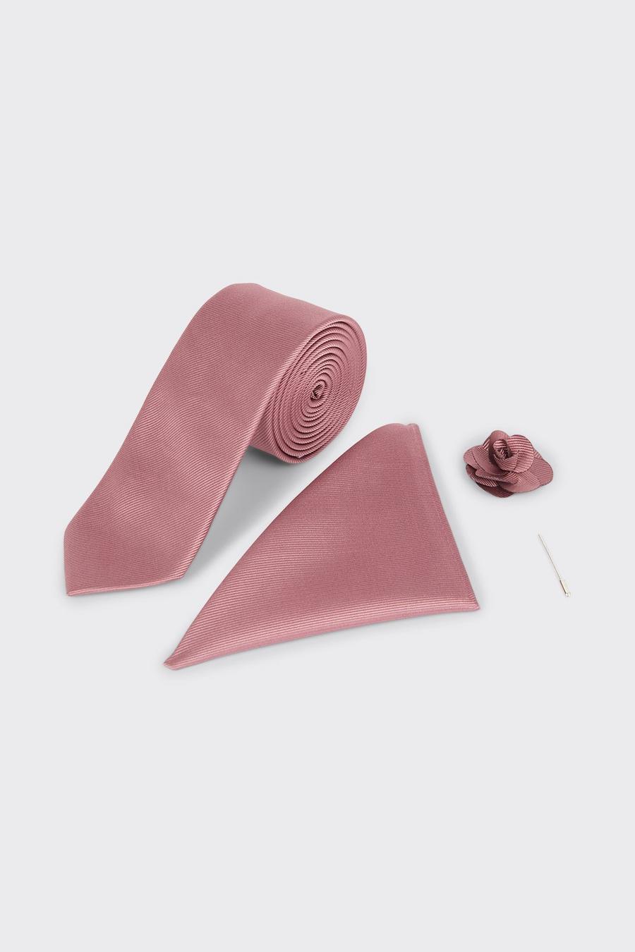Dusty Rose Pink Wedding Tie Set With Matching Lapel Pin