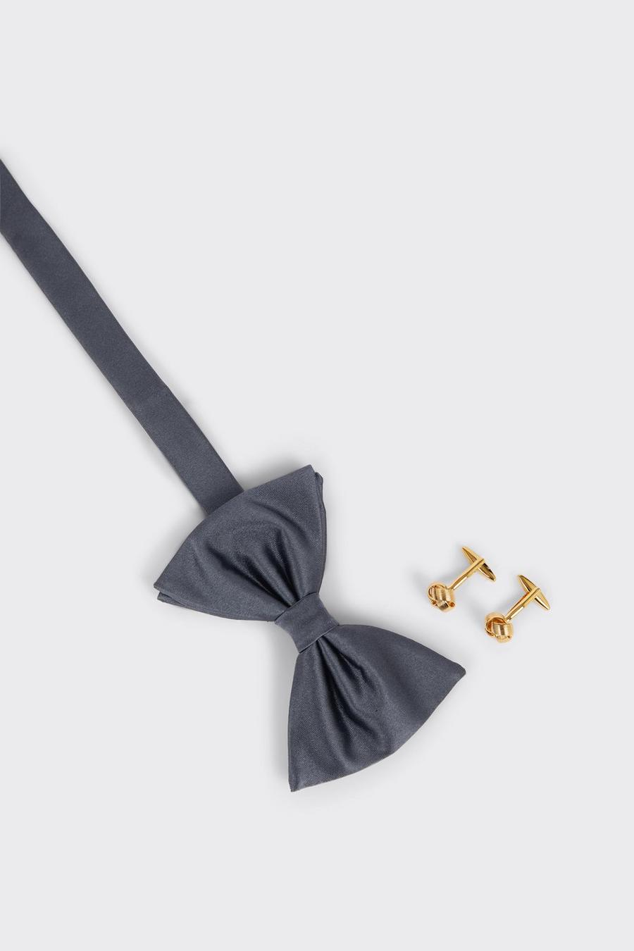 Slate Silk Bow tie, Handkerchief & Cufflinks