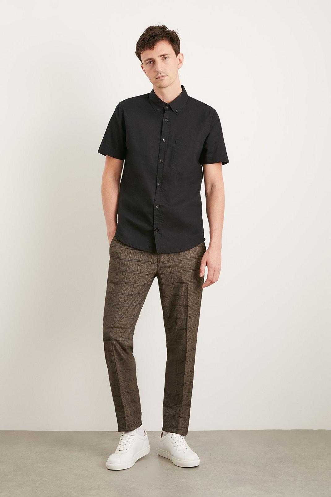Slim Fit Brown Check Smart Trousers image number 1