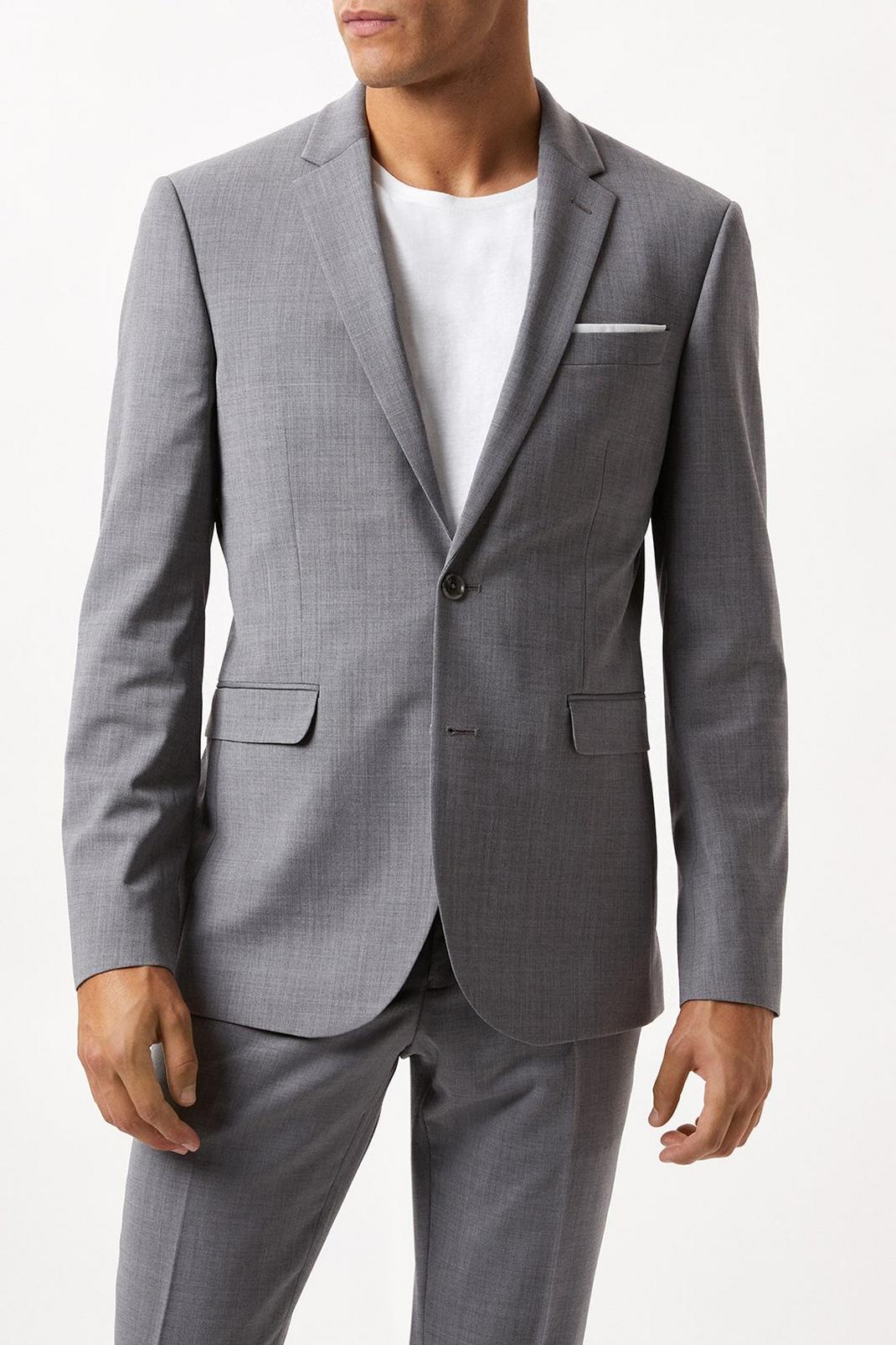 Slim Fit Grey Performance Suit Jacket image number 1