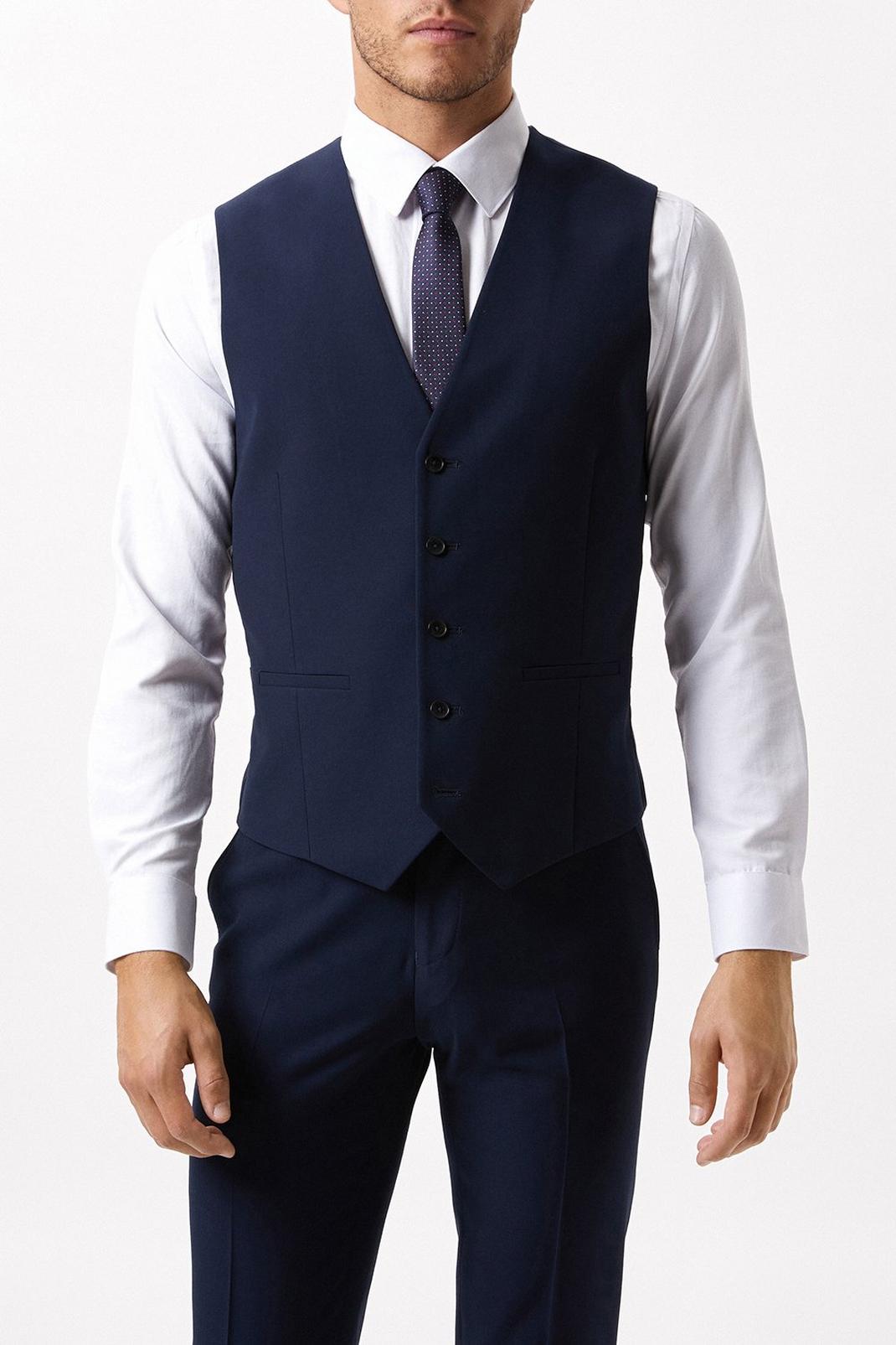 Slim Fit Navy Twill Suit Waistcoat image number 1