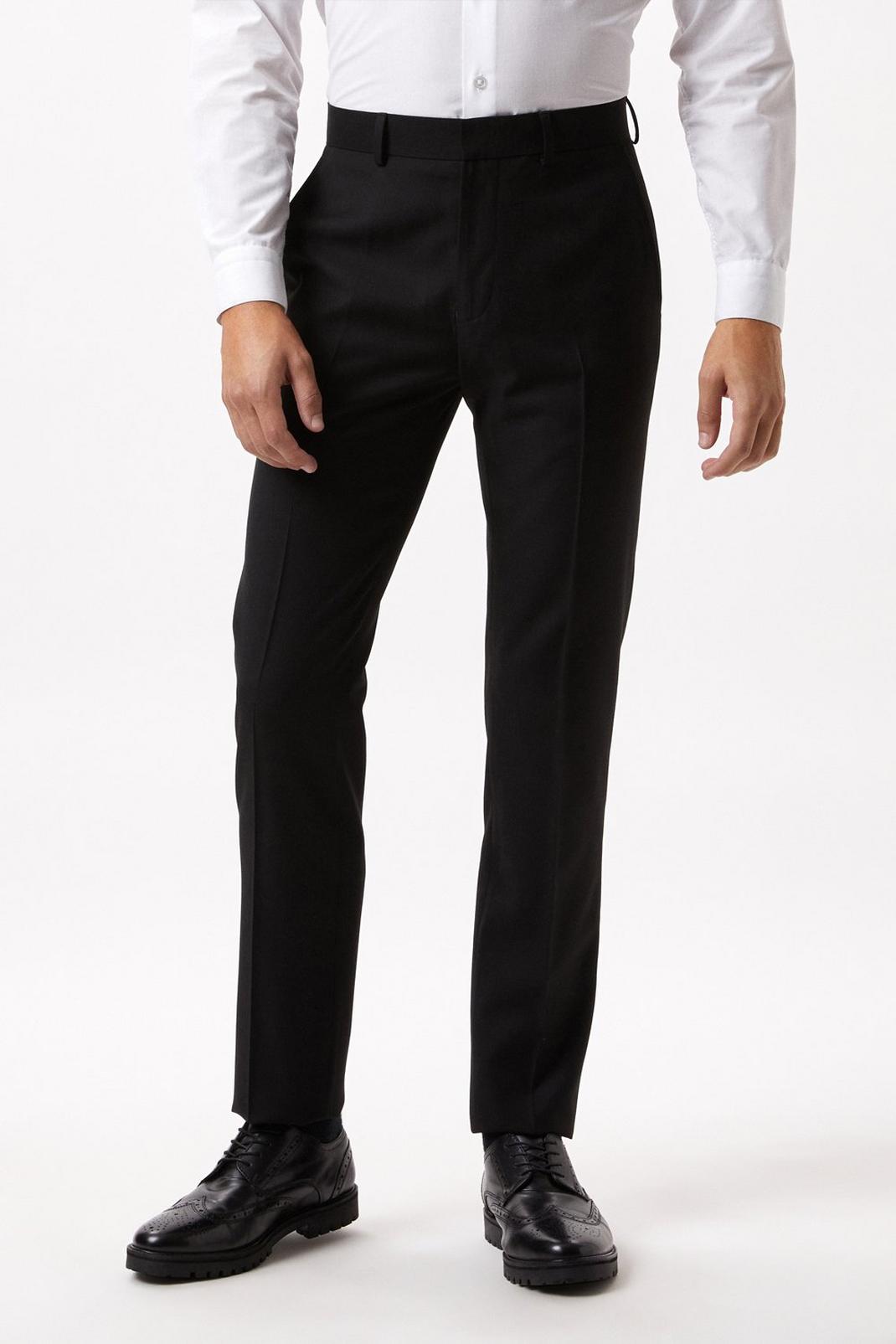 Slim Fit Black Twill Suit Trousers image number 1