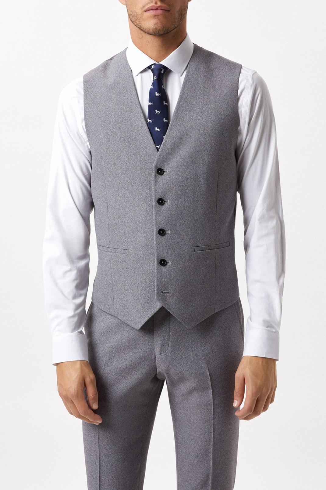Slim Fit Grey Textured Suit Waistcoat image number 1