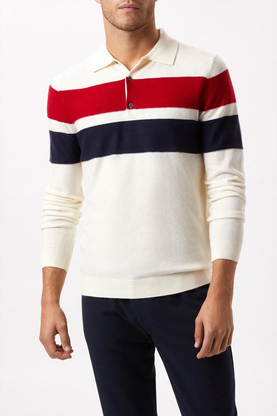 Super Soft Chest Stripe Texture Knit Polo Shirt
