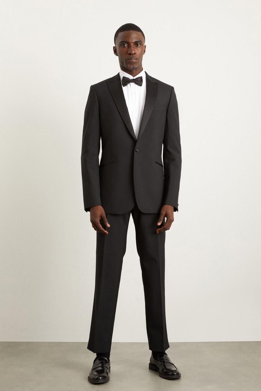 Slim Fit Black Wool Blend Two-Piece Tuxedo Suit