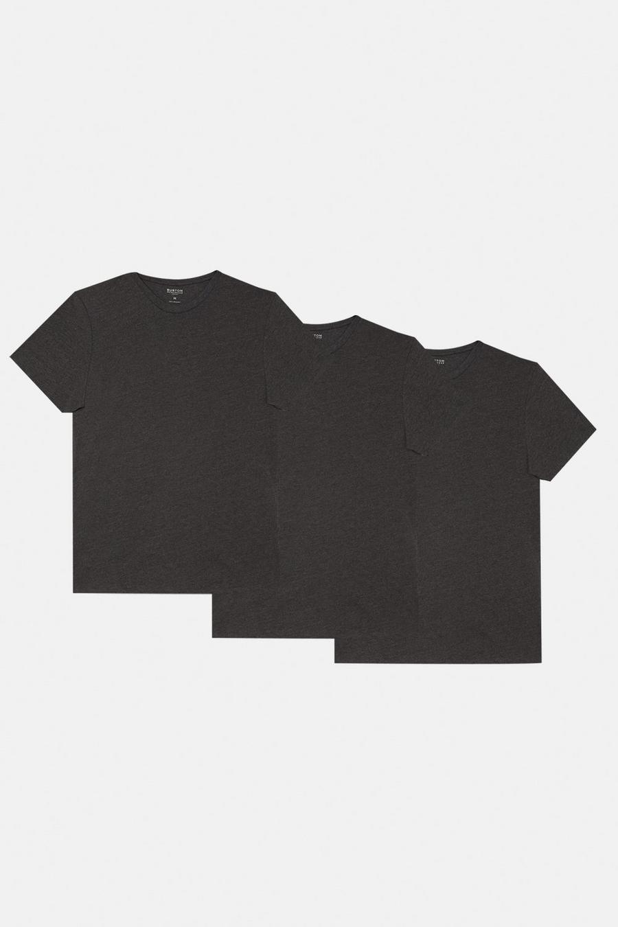 3 Pack Charcoal Crew Neck T-shirts