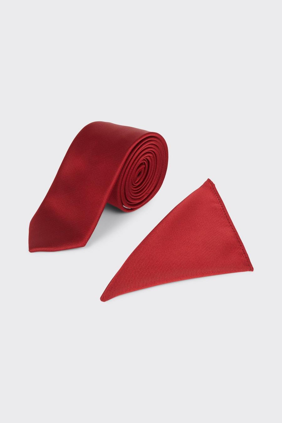 Red Tie And Pocket Square Set