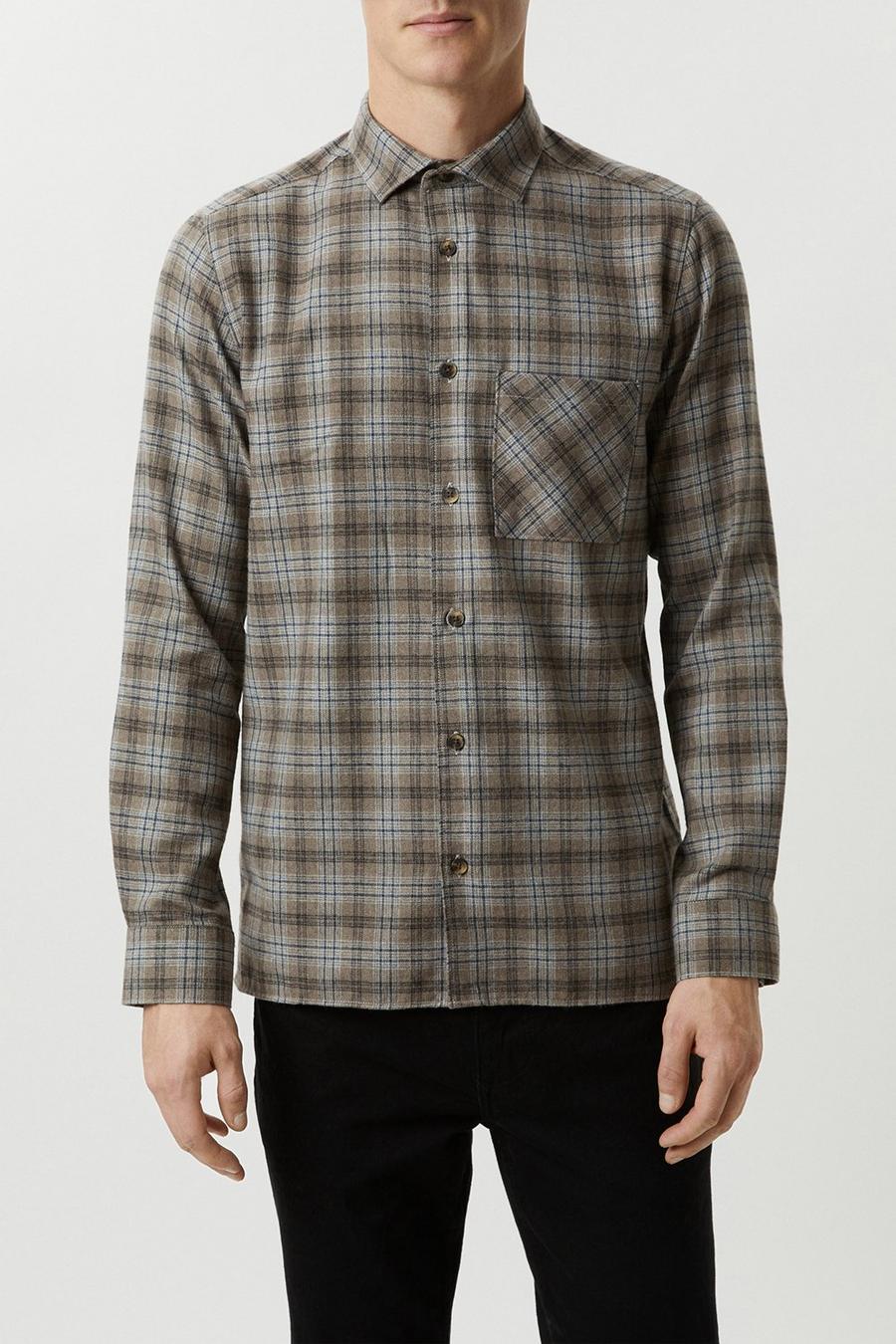 Brown Checked Chest Pocket Shirt