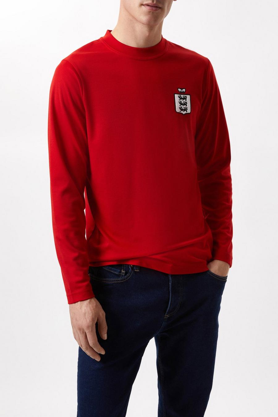 Red England Long Sleeve Retro Football Shirt