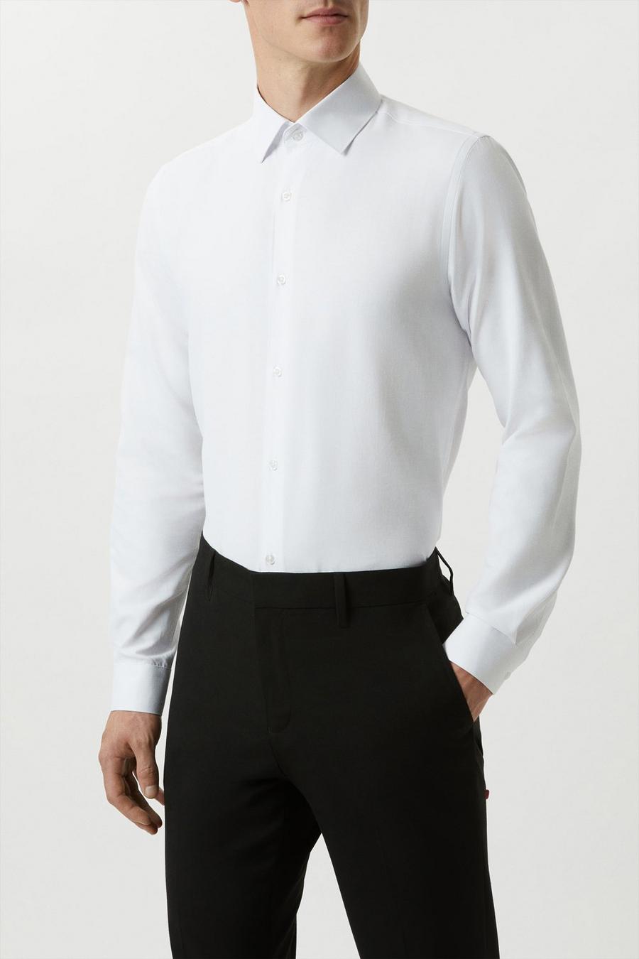 Skinny Fit White Herringbone Texture Smart Shirt