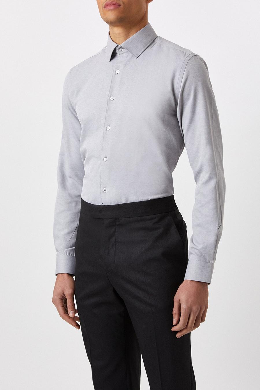 Grey Slim Fit Herringbone Texture Smart Shirt