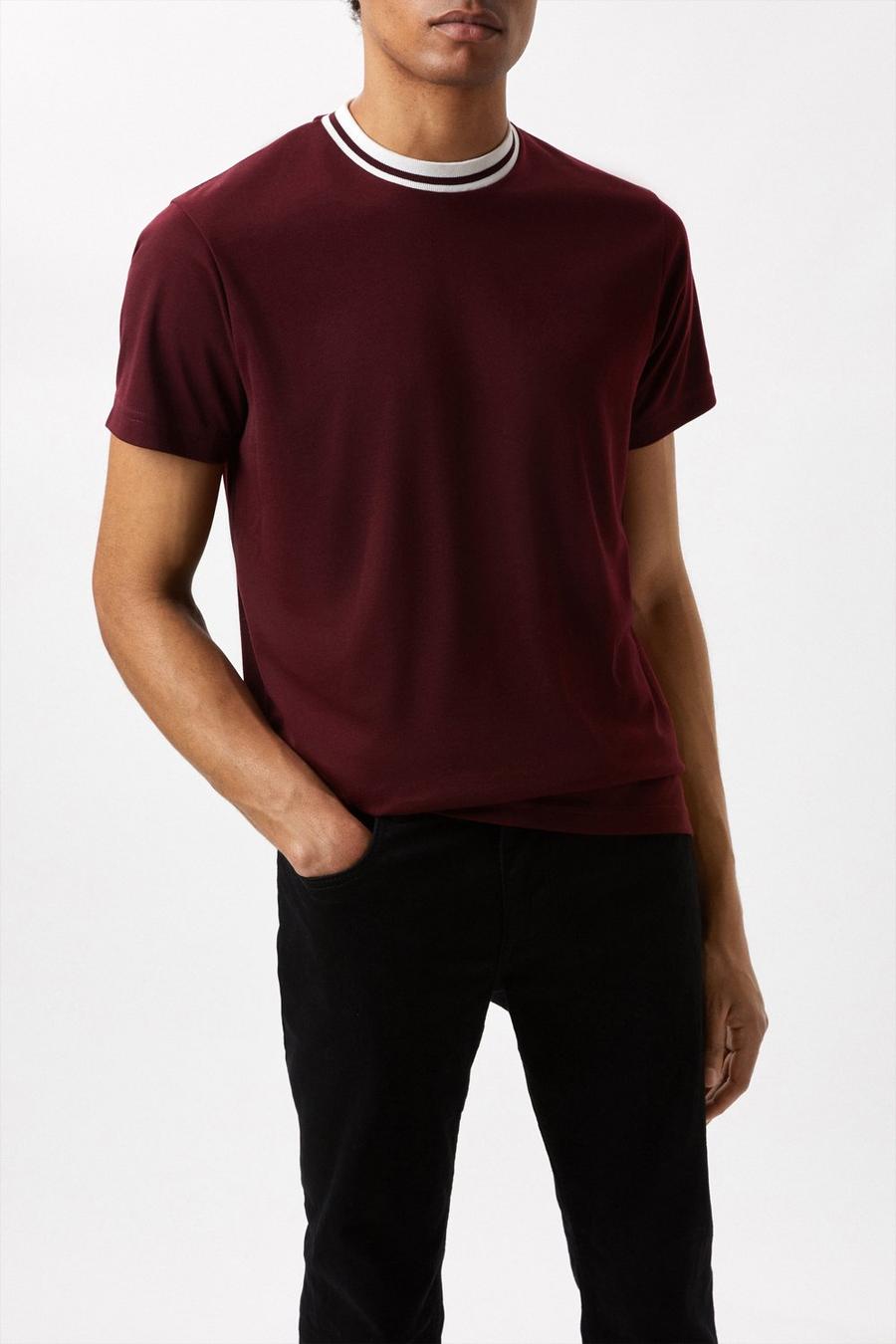 Burgundy Slim Fit Tipped T-shirt