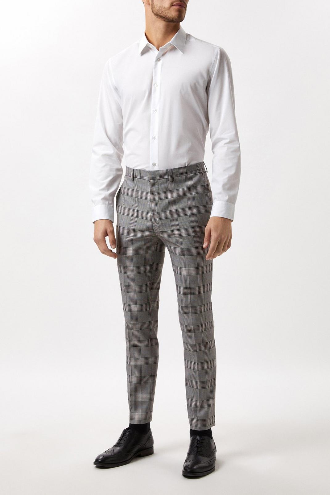 Skinny Fit Grey Checked Suit Trousers image number 1