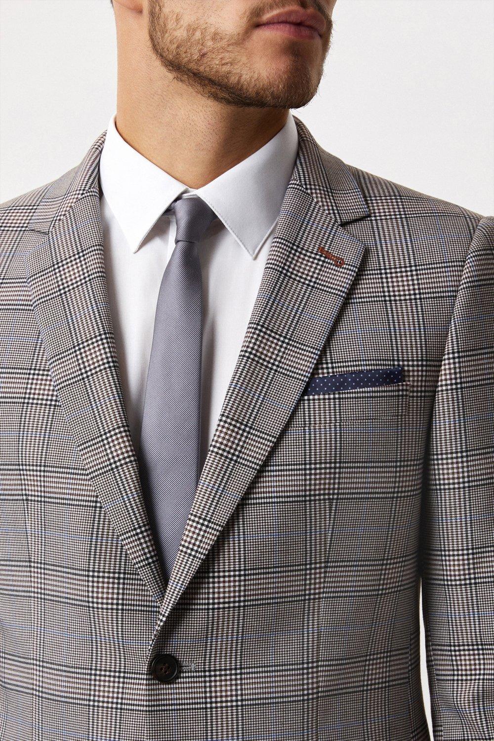 Skinny Fit Grey Checked Suit Jacket | Burton UK