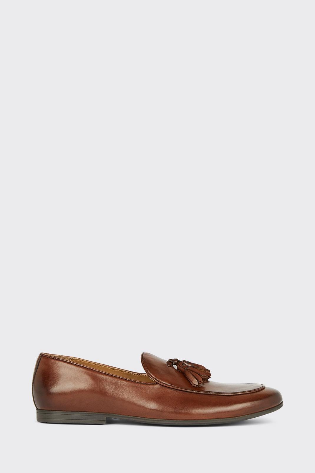 Brown Chocolate Leather Smart Tassel Loafers image number 1