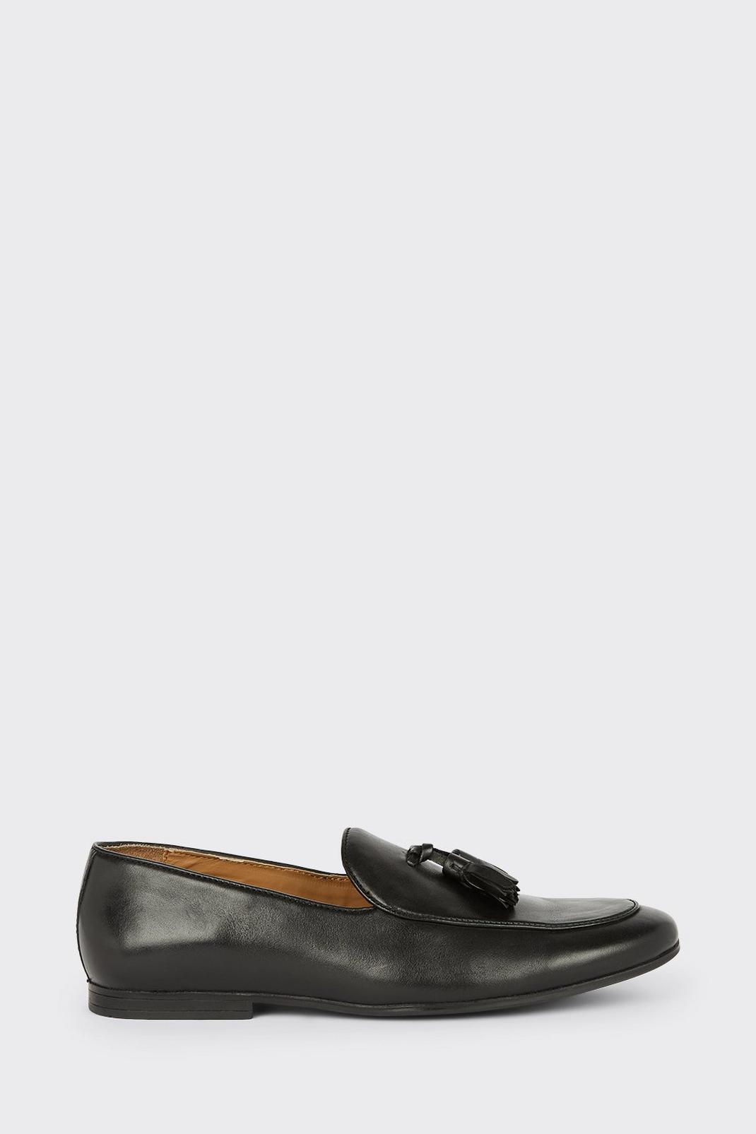 Black Leather Smart Tassel Loafers image number 1