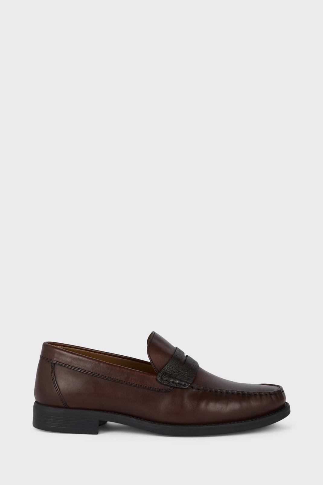Leather Smart Textured Tan Penny Loafers image number 1