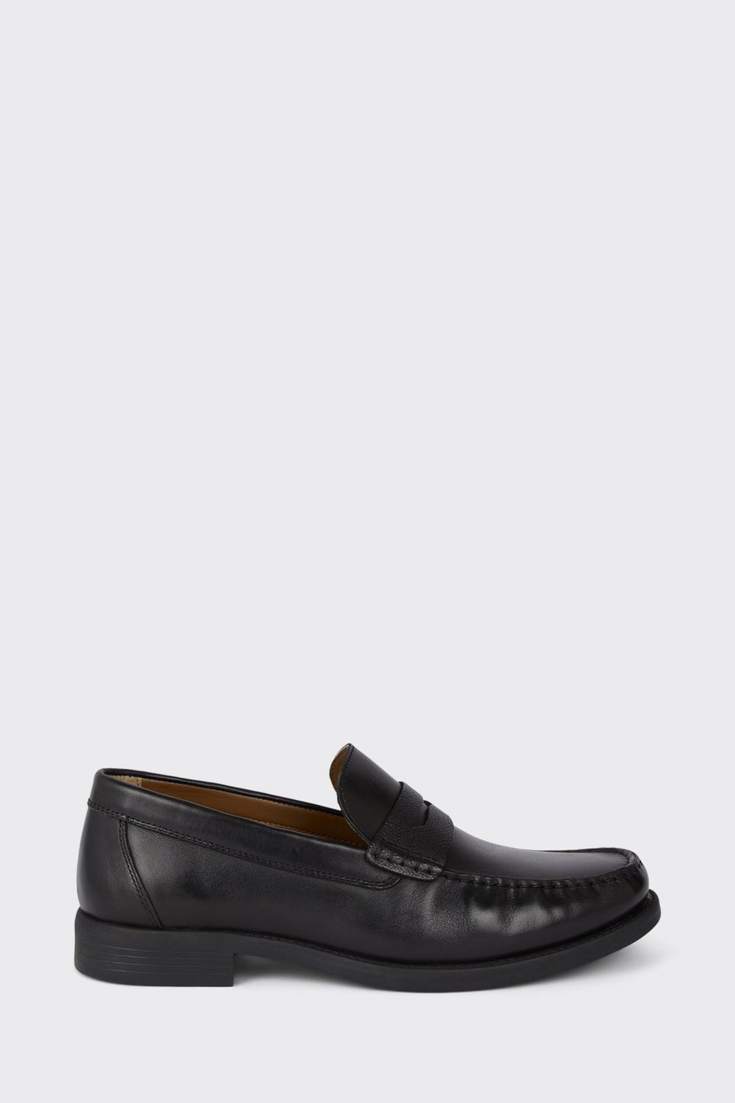 Leather Smart Textured Black Penny Loafers image number 1