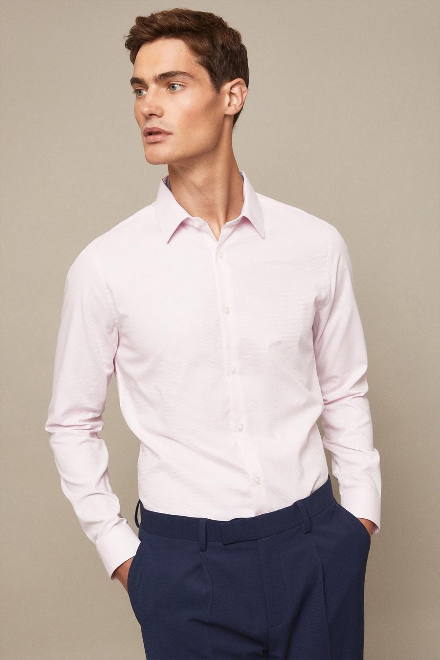 Slim Fit Pink Textured Smart Shirt