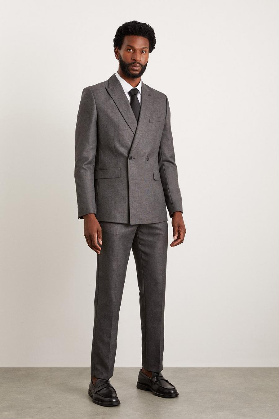 Slim Fit Double Breasted Charcoal Wide Self Stripe Two-Piece Suit