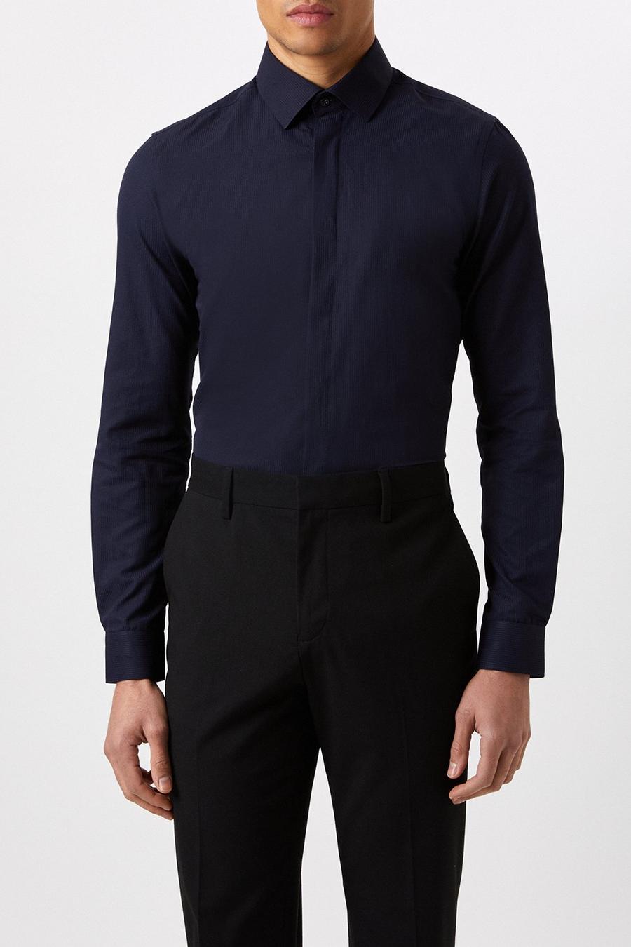 Navy Slim Fit Concealed Placket Party Shirt