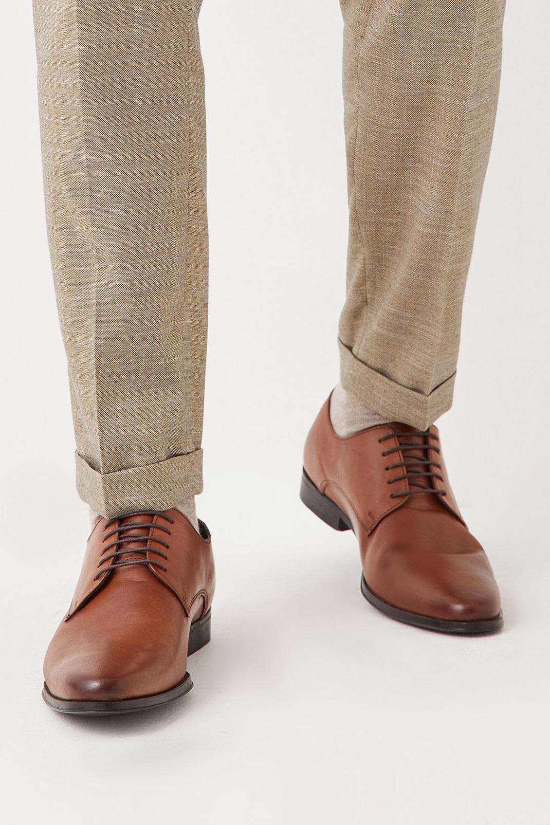 Tan Leather Smart Derby Shoes image number 1