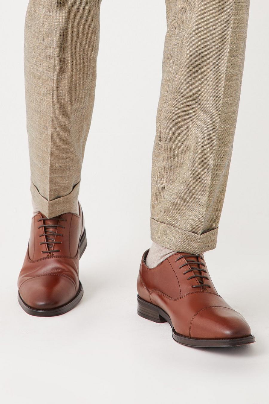 Tan Leather Oxford Toe Cap Shoes