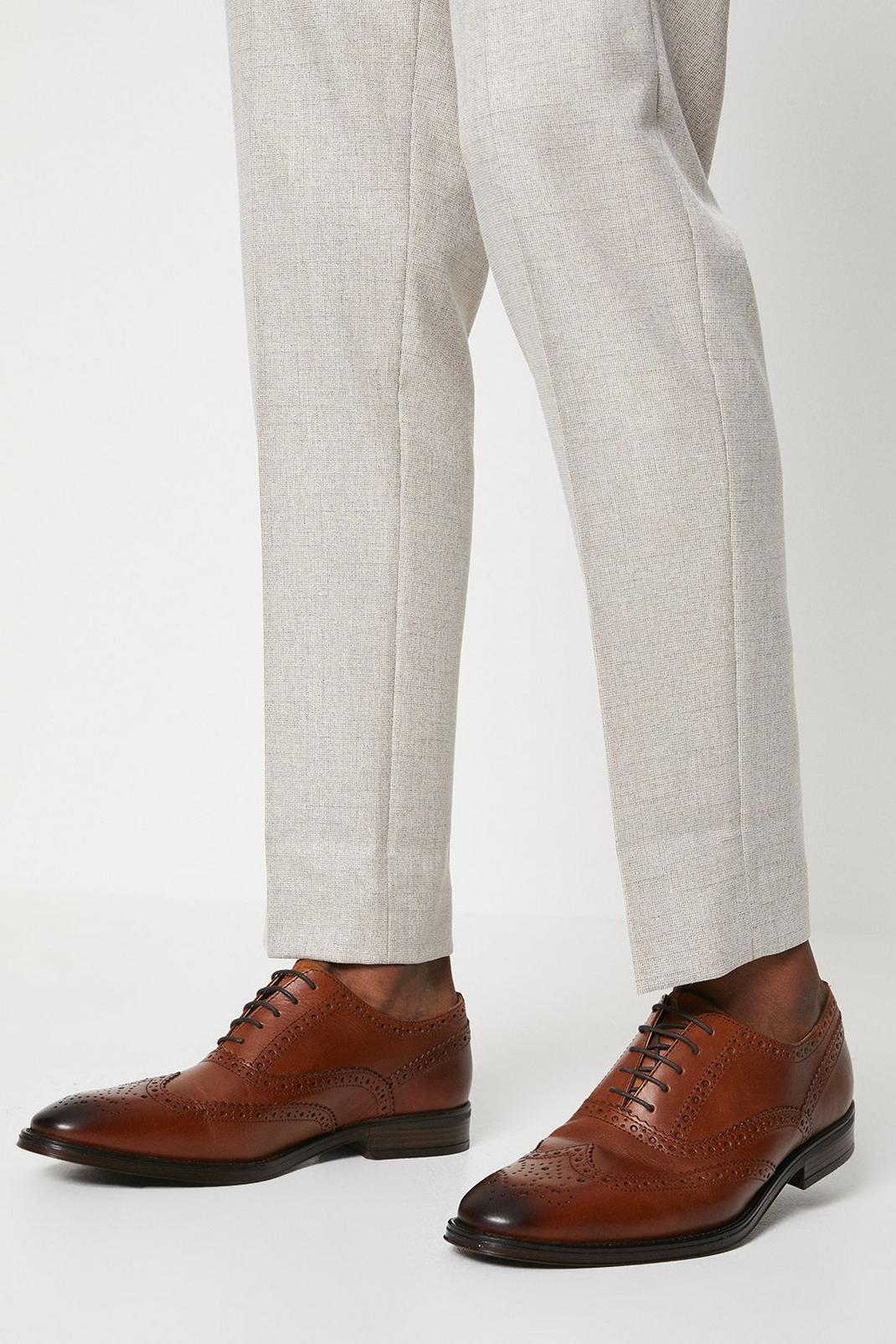 Tan Leather Smart Oxford Brogue Shoes image number 1
